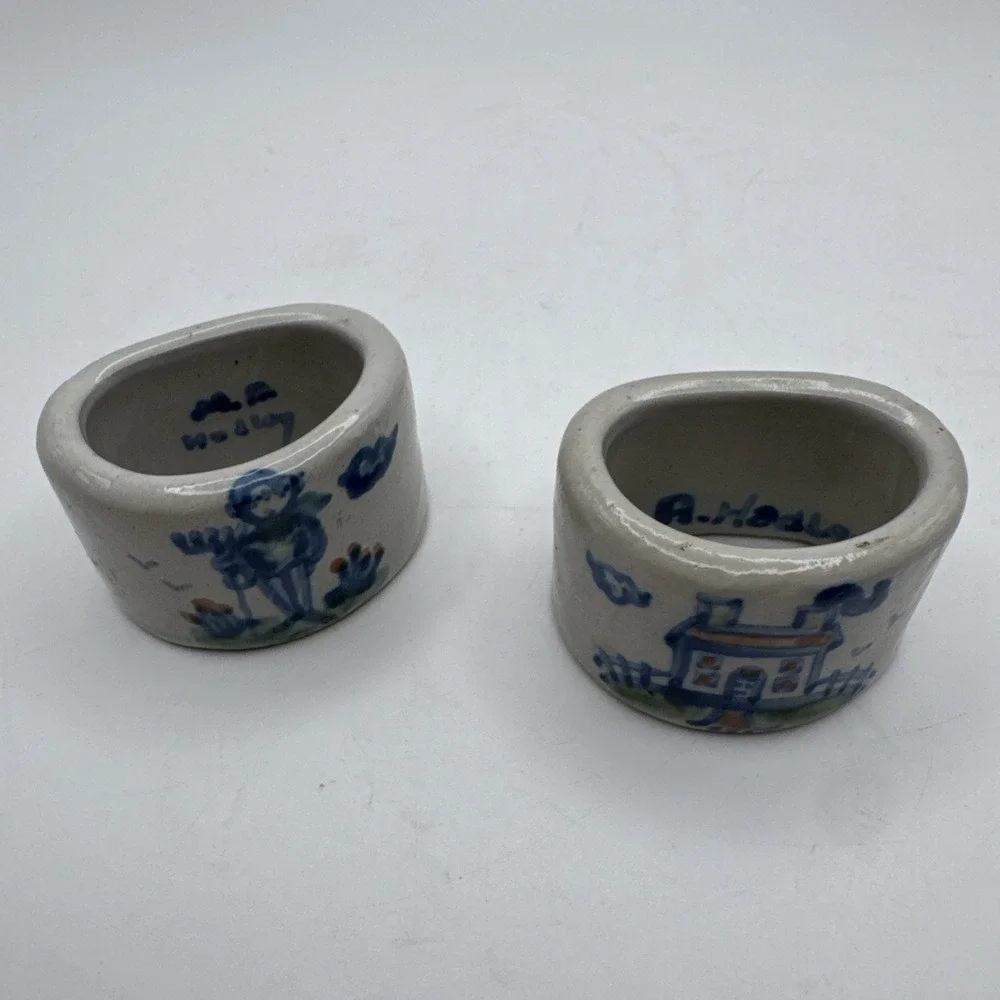 M A Hadley Art Pottery Napkin Rings Set 2 Farmer & Farmhouse‎ House Cottagecore